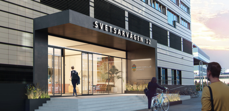 Ingången till Arbetsmiljöverkets nya kontor.