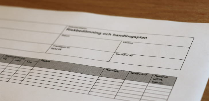 Bild på dokument -. Riskbedömning och handlingsplan.