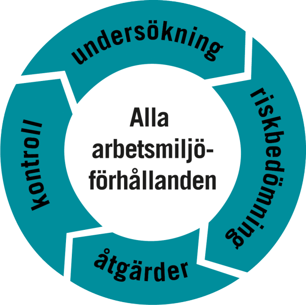 SAM-hjulet med de fyra delarna undersökning, riskbedömning, åtgärder och kontroll