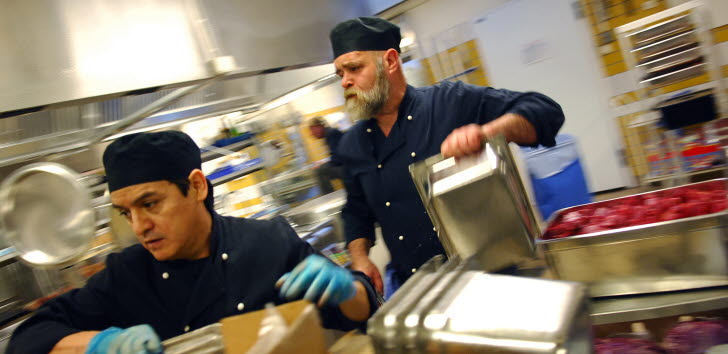Två medarbetare inom restaurang