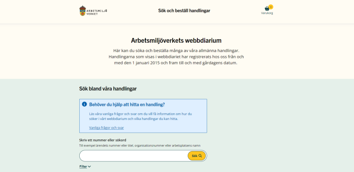 Skärmdump från e-tjänsten Sök och beställa handlingar