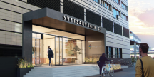Ingången till Arbetsmiljöverkets nya kontor.