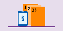 Orangea föreskriftshäften sorterade i nummerordning och en mobiltelefon med en paragraf på skärmen