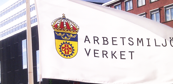 Flag with the Swedish Work Environment Authoritys logotype